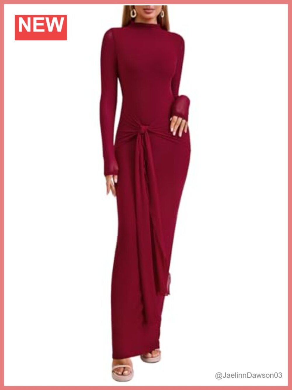 Long Sleeve Bodycon Maxi Dress Sheer Mesh Tie Formal Wedding Guest